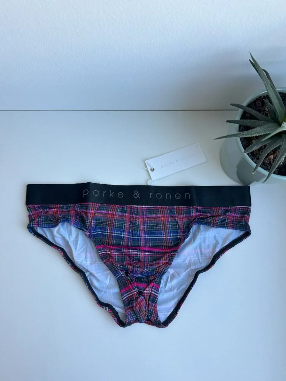 Parke & Ronen - Print Low Rise Brief - Fuchsia Cape Cod Plaid (M)